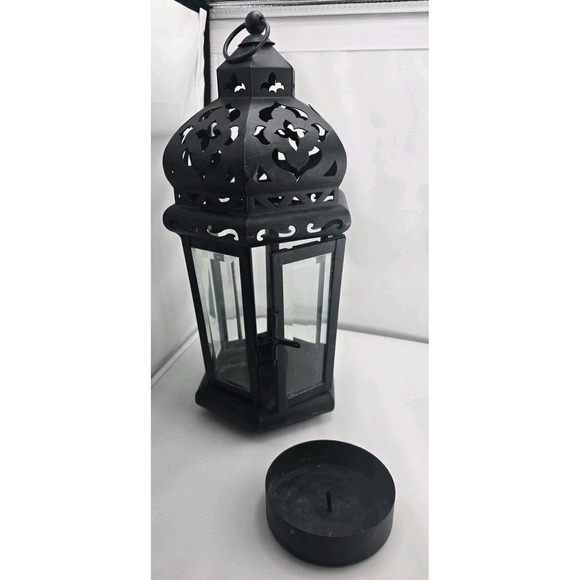 Rusty Iron‎ Lantern With Scroll Embellishments. Black. Holds Candles - Picture 5 of 8